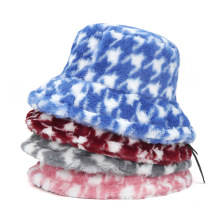 2021 Winter Bucket-Hats Fluffy Fur Men Women Panama Hat Fashion Warm Fisherman Cat Letter Rainbow Houndstooth Bucket Hat